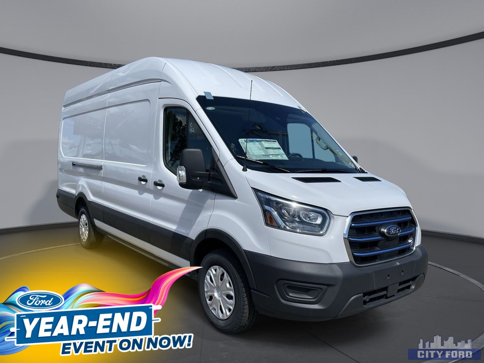 New 2023 Ford E-Transit Cargo Van T-350 148" EL Hi Rf 9500 GVWR RWD